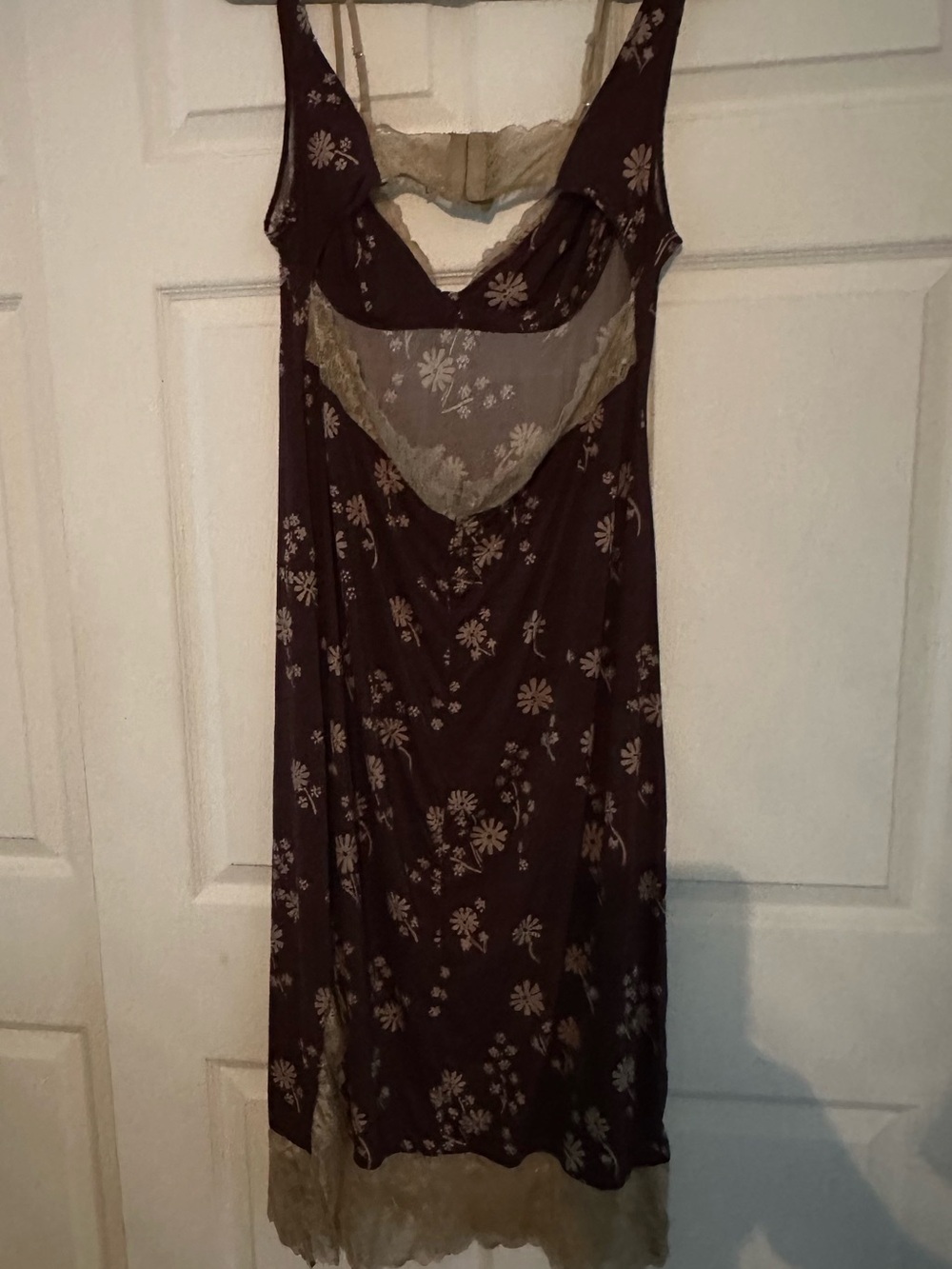 Free People Party Crasher Brown Floral Lace-Trim Slip Midi Dress XL - Picture 6 of 6